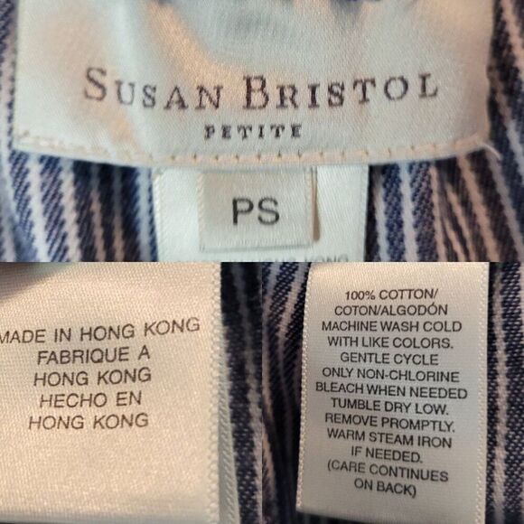 Vtg Petite Blue White Engineer Striped High Waisted Crop Pants PS Elastic Waist - Picture 3 of 9